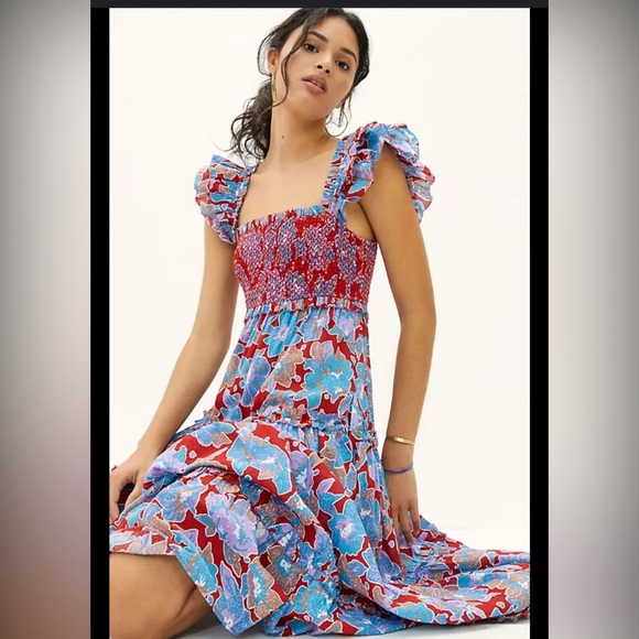 Anthropologie Love The Label Bouquet Smocked Maxi Dress M - Picture 2 of 6